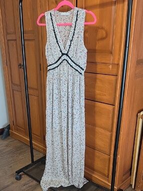 Paper Crane Cream Floral Maxi Dress with Black Trim